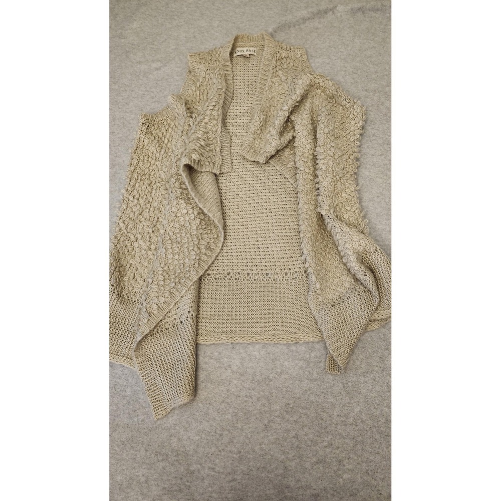 Knox Rose Sweater Vest Womens XS Beige Open Front Drape Shawl Collar Boho Knit